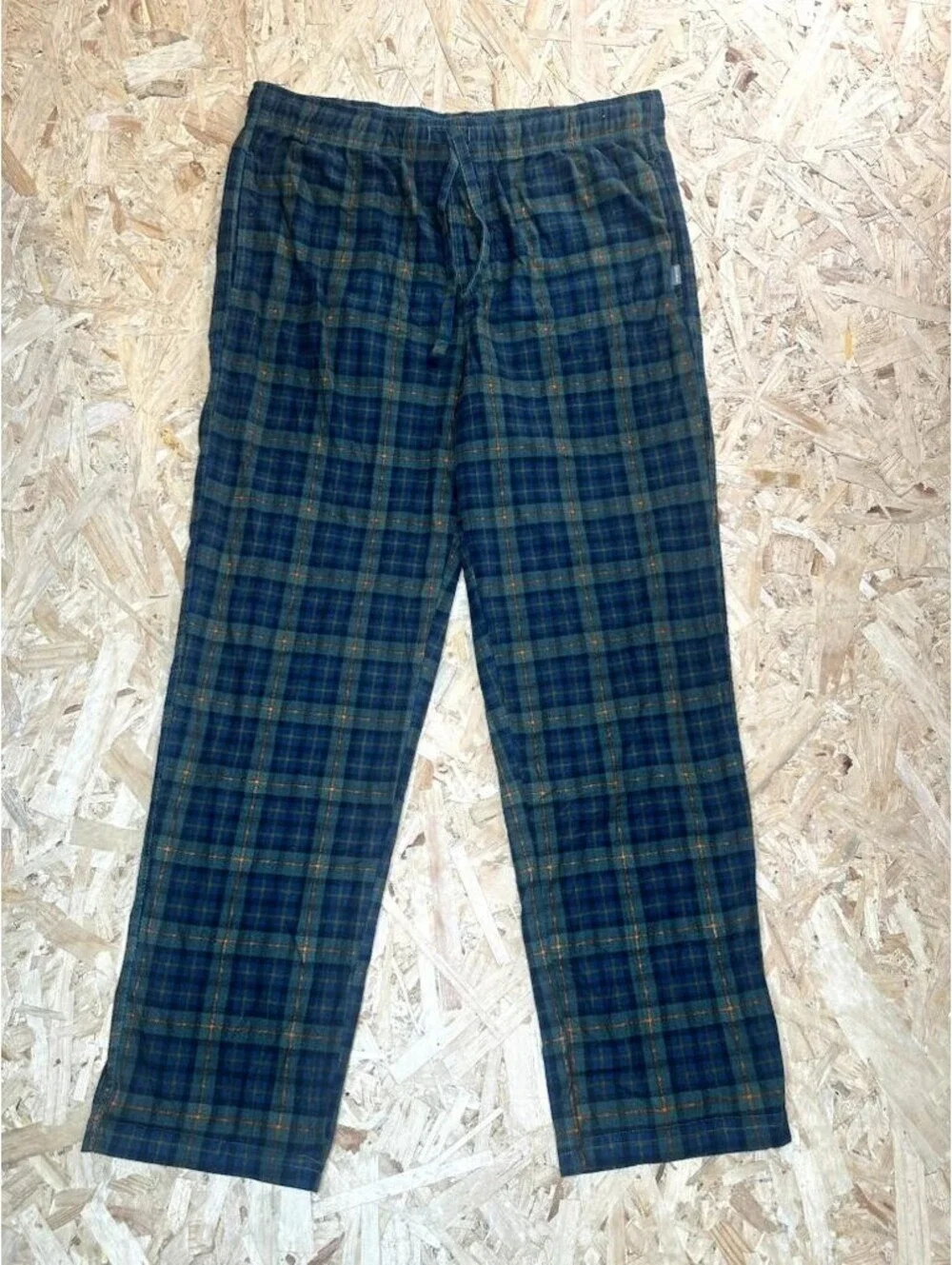 Eddie Bauer Flannel Pajama Pants Mens Large Green Blue Plaid Sleep Lounge Pants